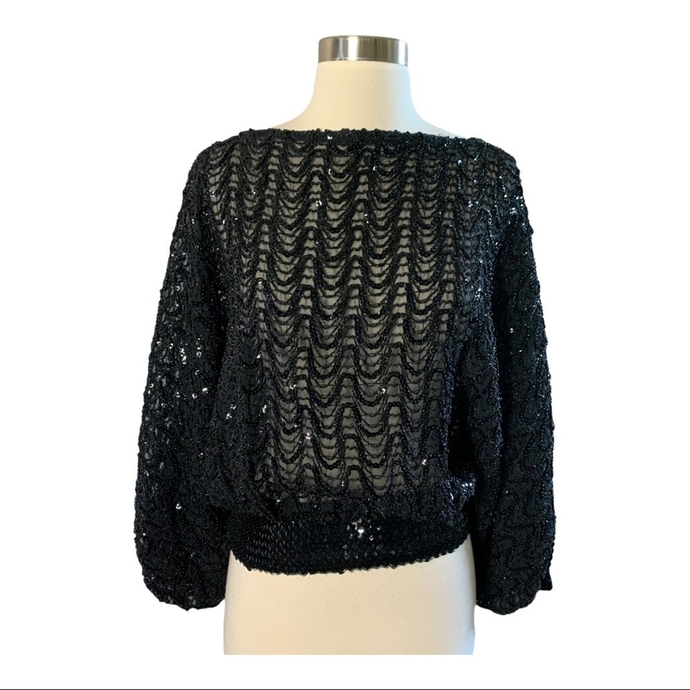 St. Martin Vintage Sequined Beaded  Sheer Top